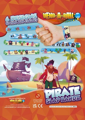 50 mm Spielzeug-Verkaufskapseln - Piraten Slap Bandz x 100, Partytütengeschenke usw.