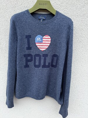 Polo RALPH LAUREN Girls Wool Sweater 16Y Extra Large Sequin HEART FLAG RRP$90
