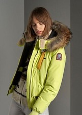 Womens Acid Green Parajumper Winter Gobi Jacket With Fur Trim Hood Size Small