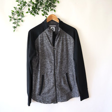 FootJoy Women's Zip Front Gray Black Long Sleeve Stretch Knit Jacket Size Large
