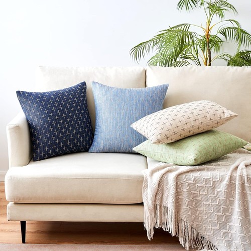 MIULEE 2 Pack Decorative Burlap Linen Throw Pillow Covers12x20 Inch Grey/White - 第 4/6 張圖片