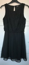 Black Crochet Overlay Sleeveless Round Neck Little Black Dress UK Size 10