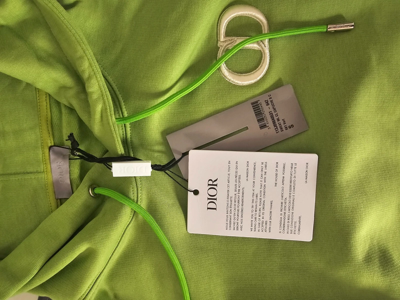 Felpa con cappuccio oversize verde logo CD Dior cotone