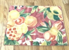 Table mats, fruits and flowers on pink, polyester, soft set of 2, soft 12 x 16