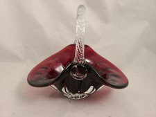 Beautiful Ruby Red Glass Basket With Clear Twisted Rope Glass Handle