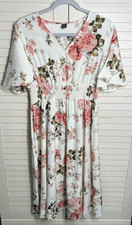 Shein Charming Cottagecore Floral Midi Dress Size Large Flutter Sleeves V-Neck