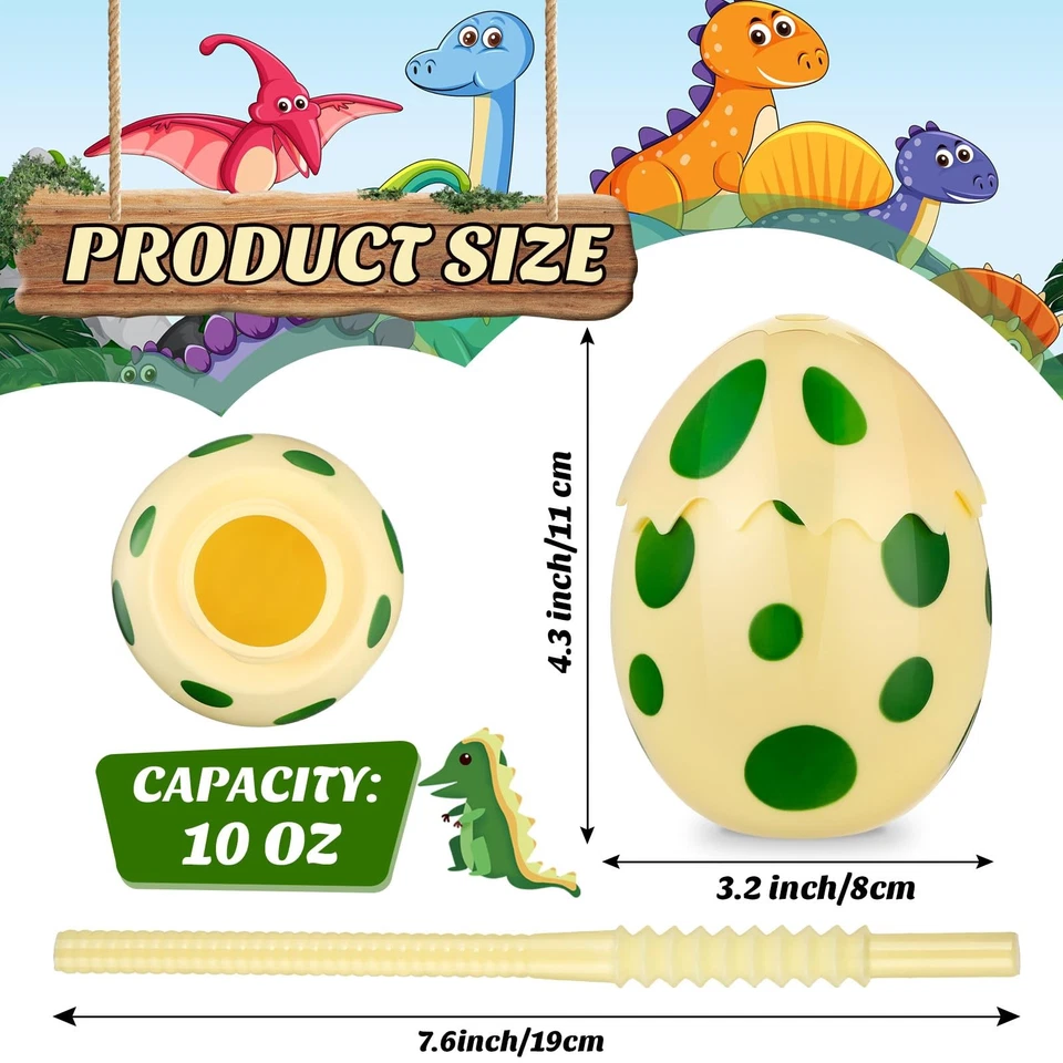 12 Piezas Niños Dinosaurio Fiesta Favor Tazas con Tapas y Pajitas, 10 OZ Huevo Dinosaurio... Foto 2 de 4