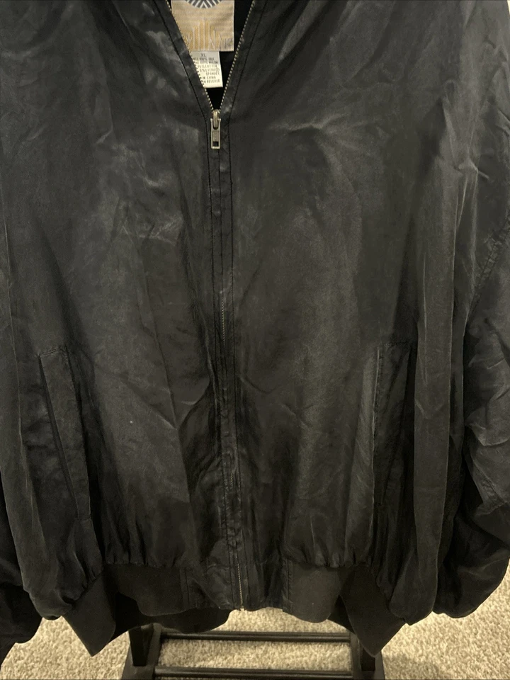 Chaqueta de seda UOMO para hombre XL negra bombardero cremallera completa ligera vintage retro años 90 Foto 3 de 4