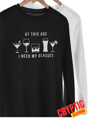 At This Age I Need My Glasses T SHIRT Funny Drinking Cocktails Wine Martini TEE