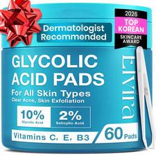 10 Glycolic Acid 2 Salicylic Acid Exfoliating Facial 60 Pads W Vitamins C, E,