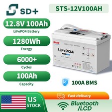 SANDISOLAR 1280Wh 12V 100Ah LiFePO4 Lithium Battery Bluetooth RV Trolling Motor