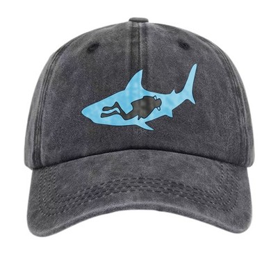 Shark Diver Silhouette Dad Hat, Ocean Scuba Unisex Washed Baseball Cap
