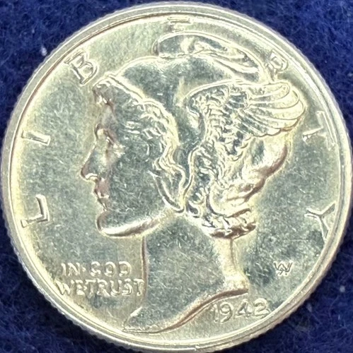 1942-P Mercury Silver Dime Nice Ch BU++  Near Full Bands