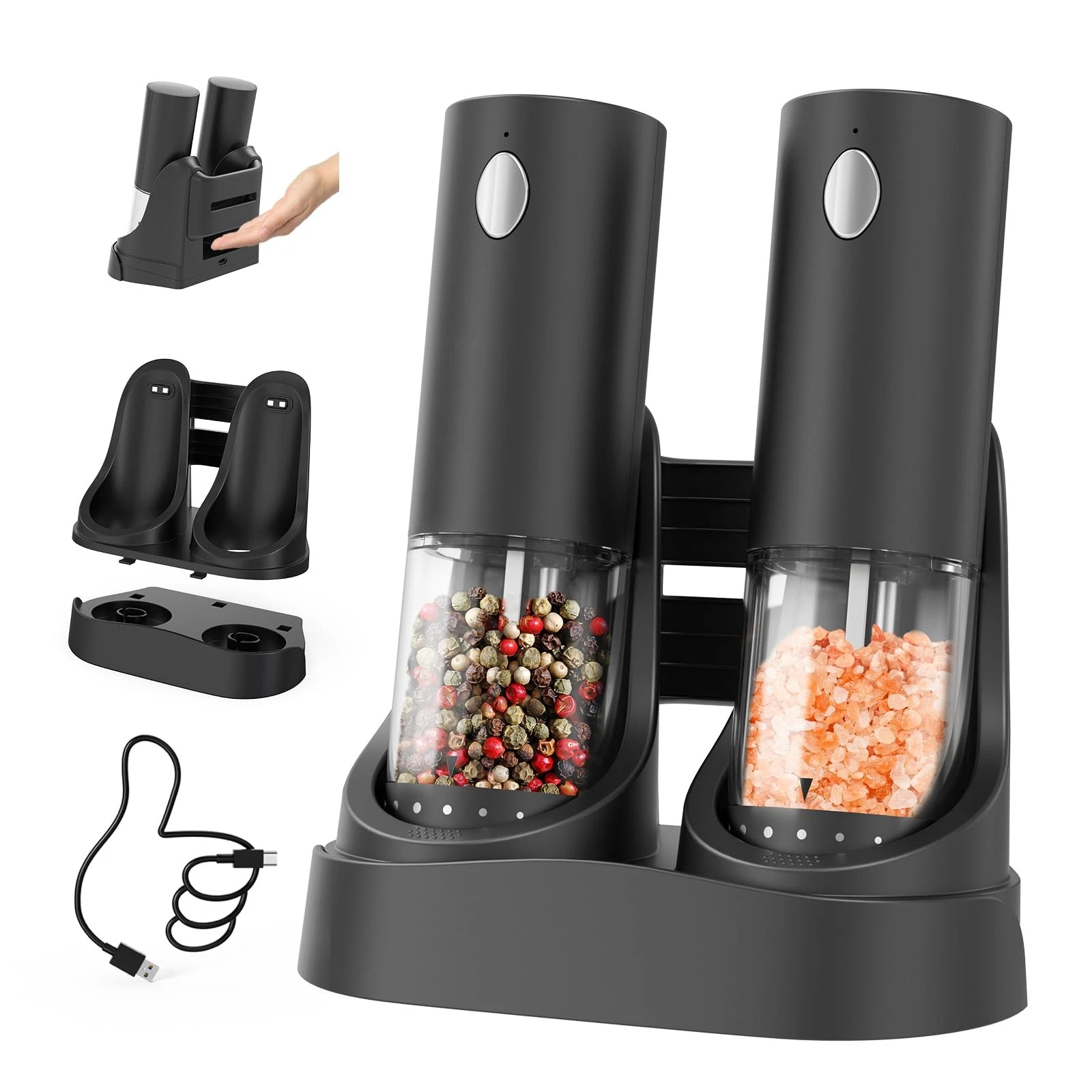 Electric Salt and Pepper Grinder Set Automatic Salt and Pepper Grinder Set wi...