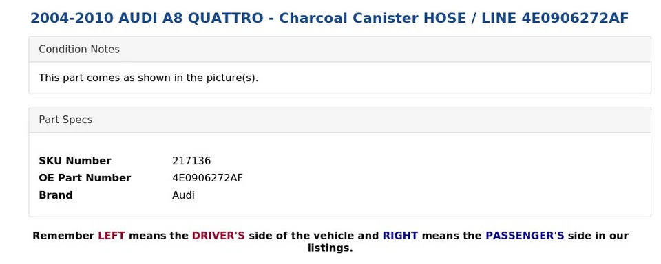 2004-2010 AUDI A8 QUATTRO - уголь канистра шланг / линия 4E0906272AF - Изображение 4 из 4