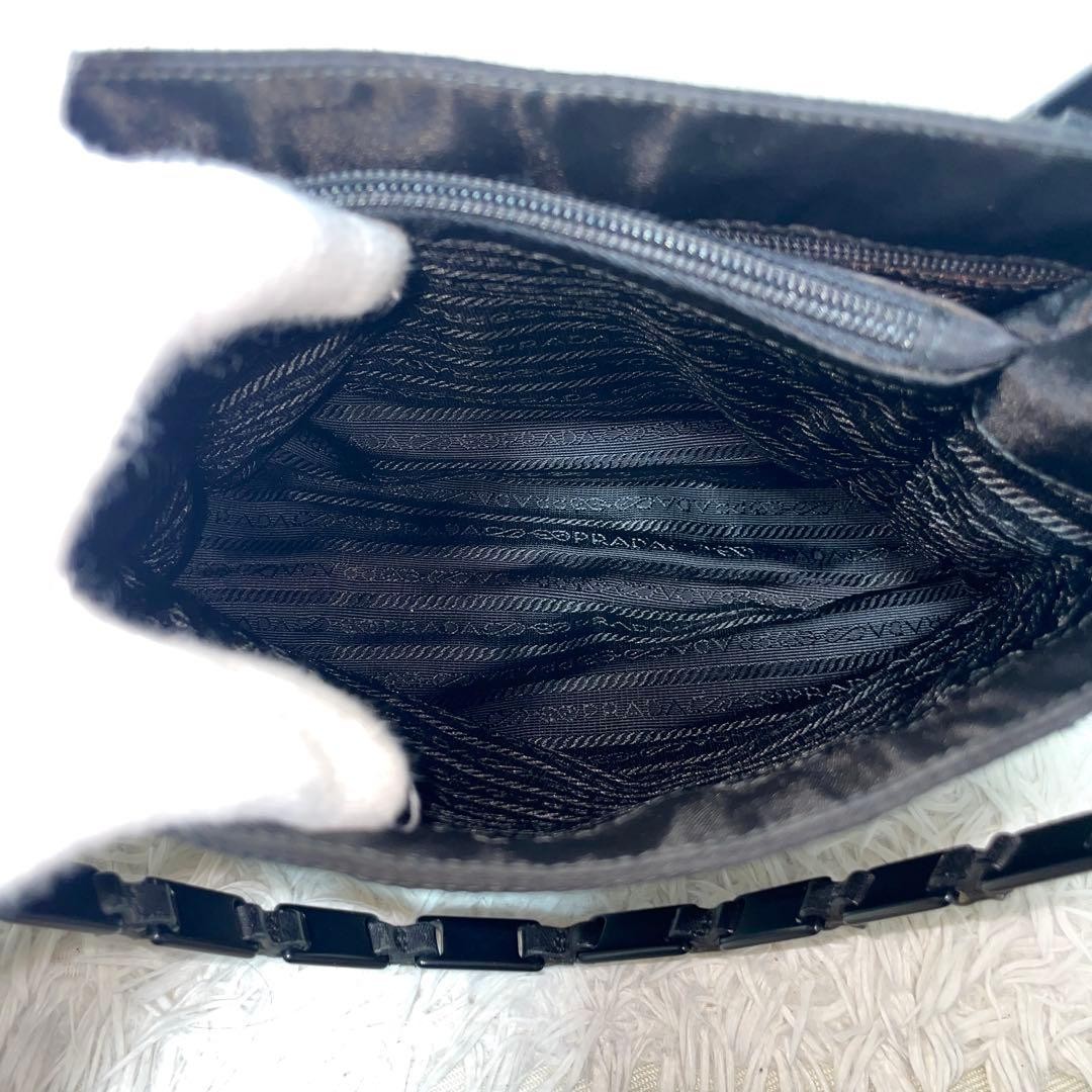 PRADA Nylon Black Tote Bag with Chain and Triangular Logo Authentic Women's thumbnail 10