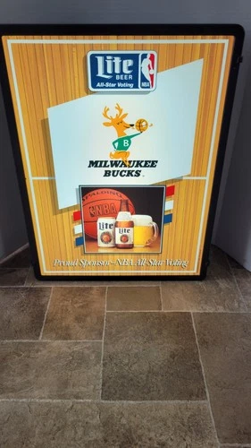 Miller Lite Beer Milwaukee Bucks NBA Basketball Bango Light Up Sign Vintage