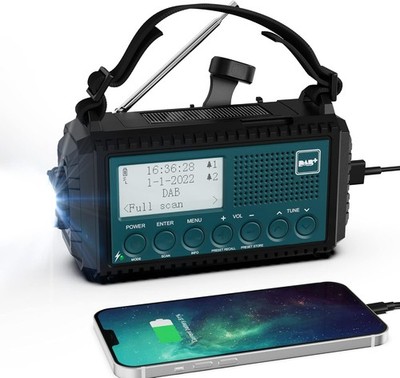 Tragbares DAB+ Notfallradio Solar & Kurbel, USB Powerbank, FM/RDS, IPX4