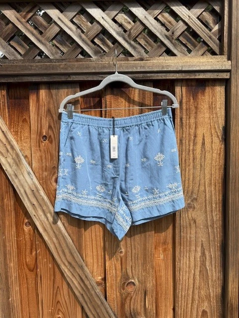 BNWT BANANA REPUBLIC Embroidered Tencel™-Linen 4" Women Boxer Short Blue M