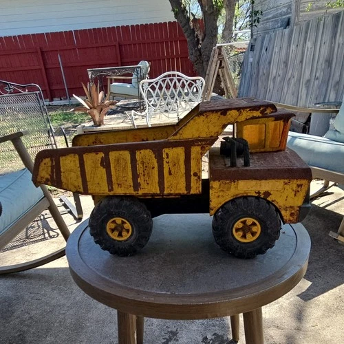 Tonka Mighty Dump Pressed Steel Yellow Brown Dump Truck Vintage Classic Toy