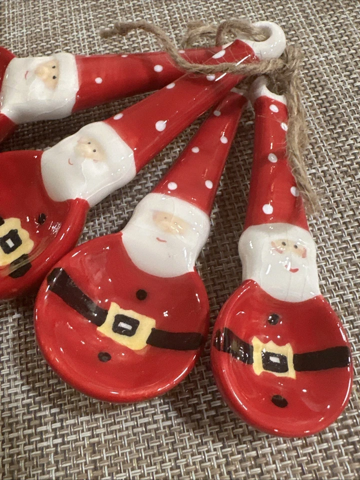 Vintage Santa Claus Christmas Ceramic Measuring Spoons Set of 4 Holiday - Image 3 of 4