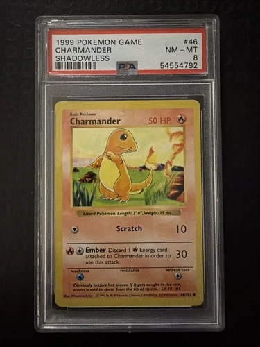 1999 POKEMON BASE SET SHADOWLESS #46 CHARMANDER PSA 8 Graded Slab Card