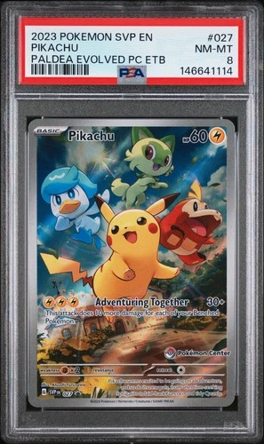2023 POKEMON SVP PALDEA EVOLVED POKEMON CENTER ETB PROMO #027 PIKACHU PSA 8