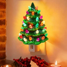 Ceramic Christmas Tree Night Light, Vintage Green Christmas Tree Wall Plug in...