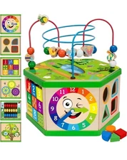 Wooden Activity Cube, 7 In 1 For Early Development, Ages 1 And Up