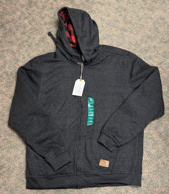 Cloudveil Sweatshirt Men LARGE Gray Full Zip Hoodie Red Plaid Flannel Lined NEW