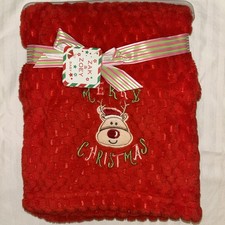 Zak  Zoey Soft Merry Christmas Reindeer Waffle Baby Blanket Red NWT