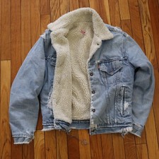 Vtg 80s Levi's Sherpa Lined Denim Trucker Jacket Mens 40 USA Made Blue Jean