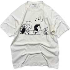 Vintage Peanuts Schroeder and Lucy T Shirt Adult L White 90s 1990s
