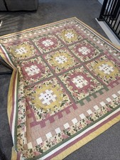 Vtg Handmade Quilt Pink Yellow Green Floral Excellent Cond Full Size Cottage