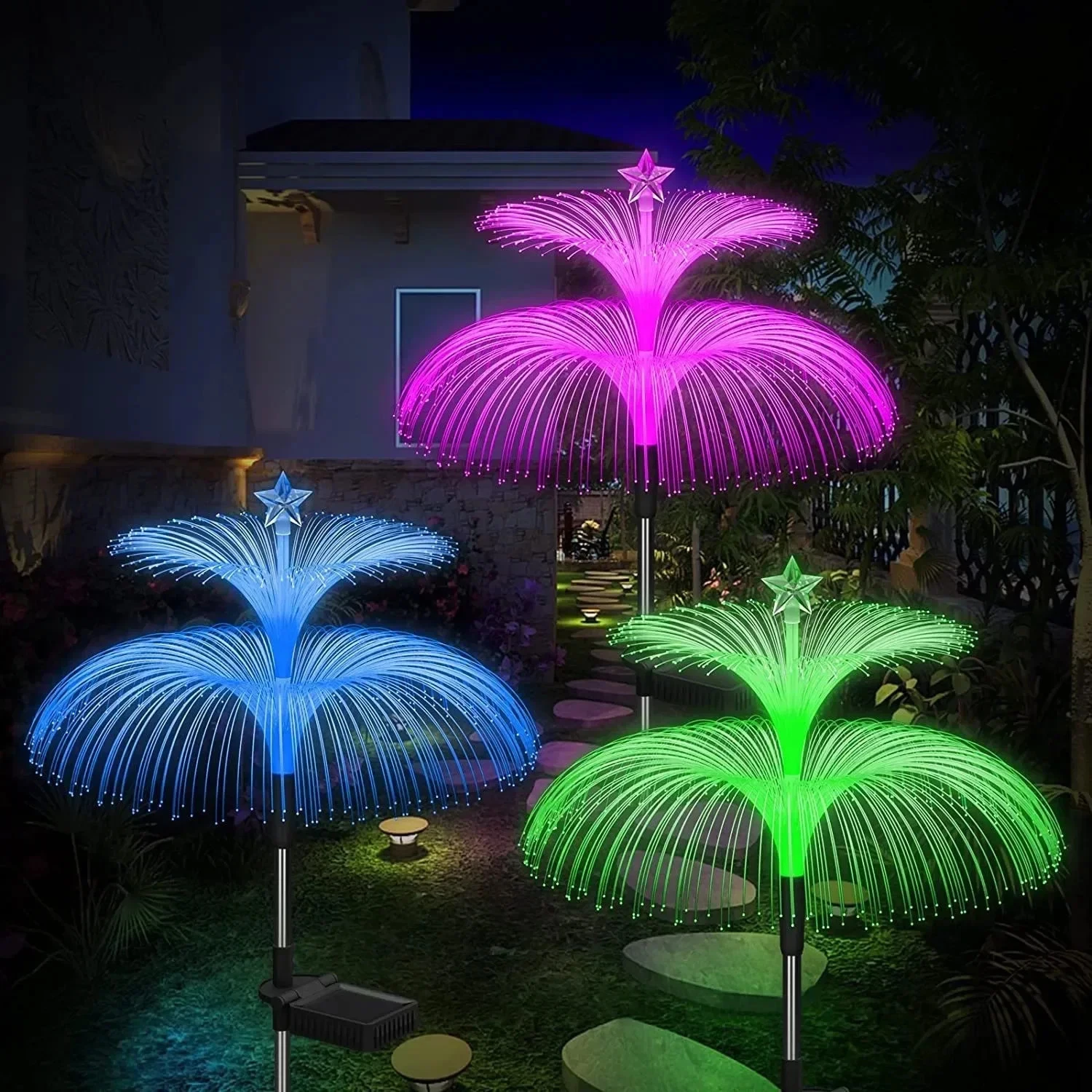 Solar LED Jellyfish Lights Outdoor Garden Waterproof 7 Color Changing Decor