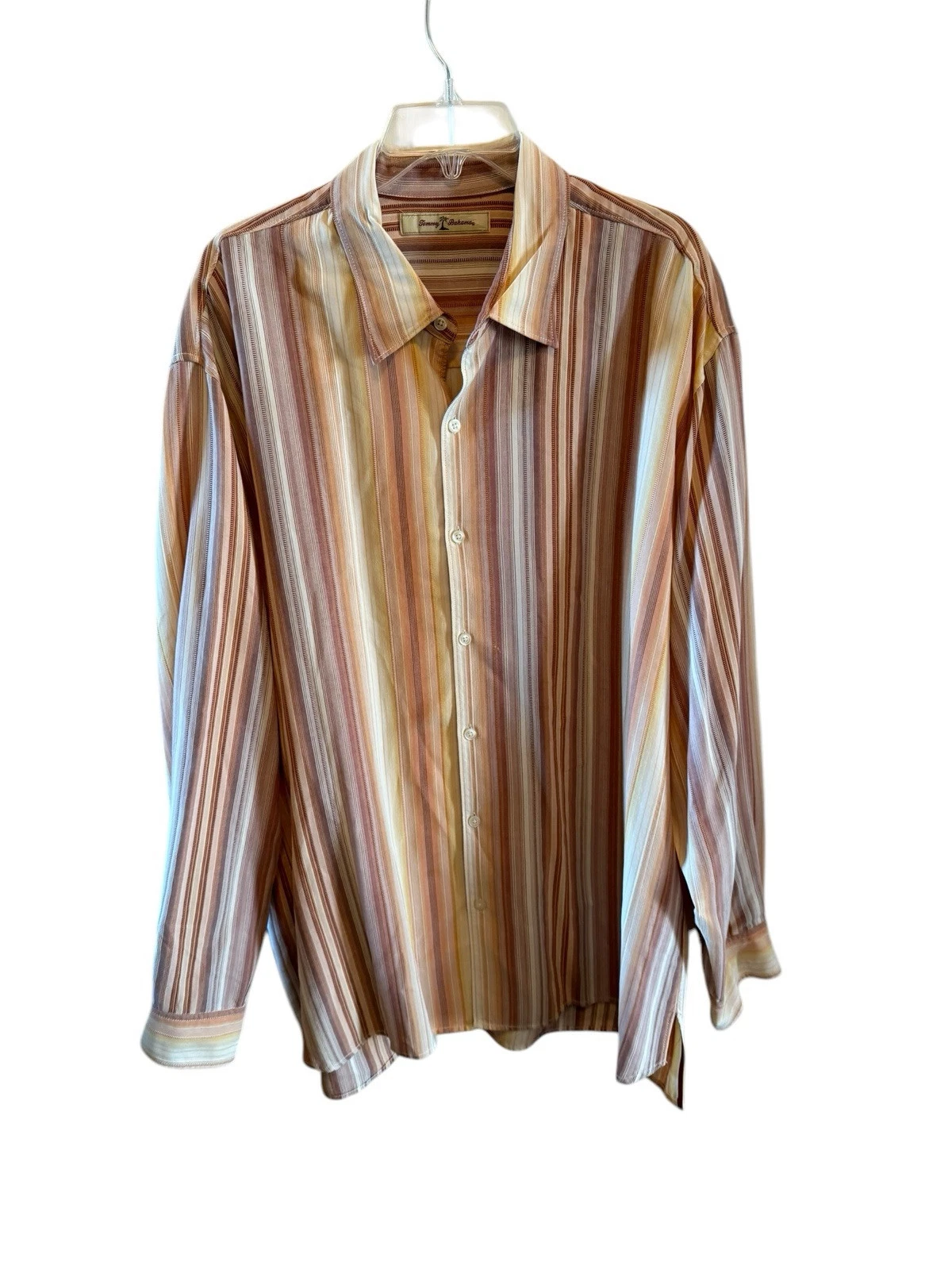 Tommy Bahama Shirt Mens 2XL 100% Tencel Rayon Neutral Stripe Button Long Sleeve