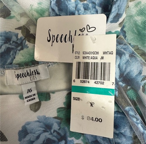 Speechless Big Girls Size 16 Floral Social Maxi Length Dress - White Aqua NWT - Picture 6 of 8