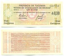 ARGENTINA EMERGENCY TUCUMAN NOTE 10 CENTAVOS DE AUSTRAL 1985 EC# 090 UNC