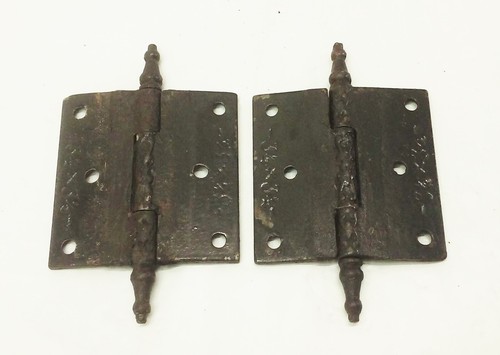Vtg antique Ornate cast iron door hinge set 3 1/2" X 3 1/2" Victorian nouveau - Imagen 2 de 15