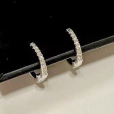 Women's Huggie Hoop Earring Round Cut Simulated Diamond 14k White Gold Plated