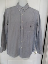 CHAPS Mens Size Medium M Blue/White Striped Long Sleeve Dress Shirt