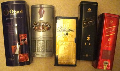 NEU Leer!!! 4 x Whisky 1 x Cognac Geschenkdose Metallbox Deco