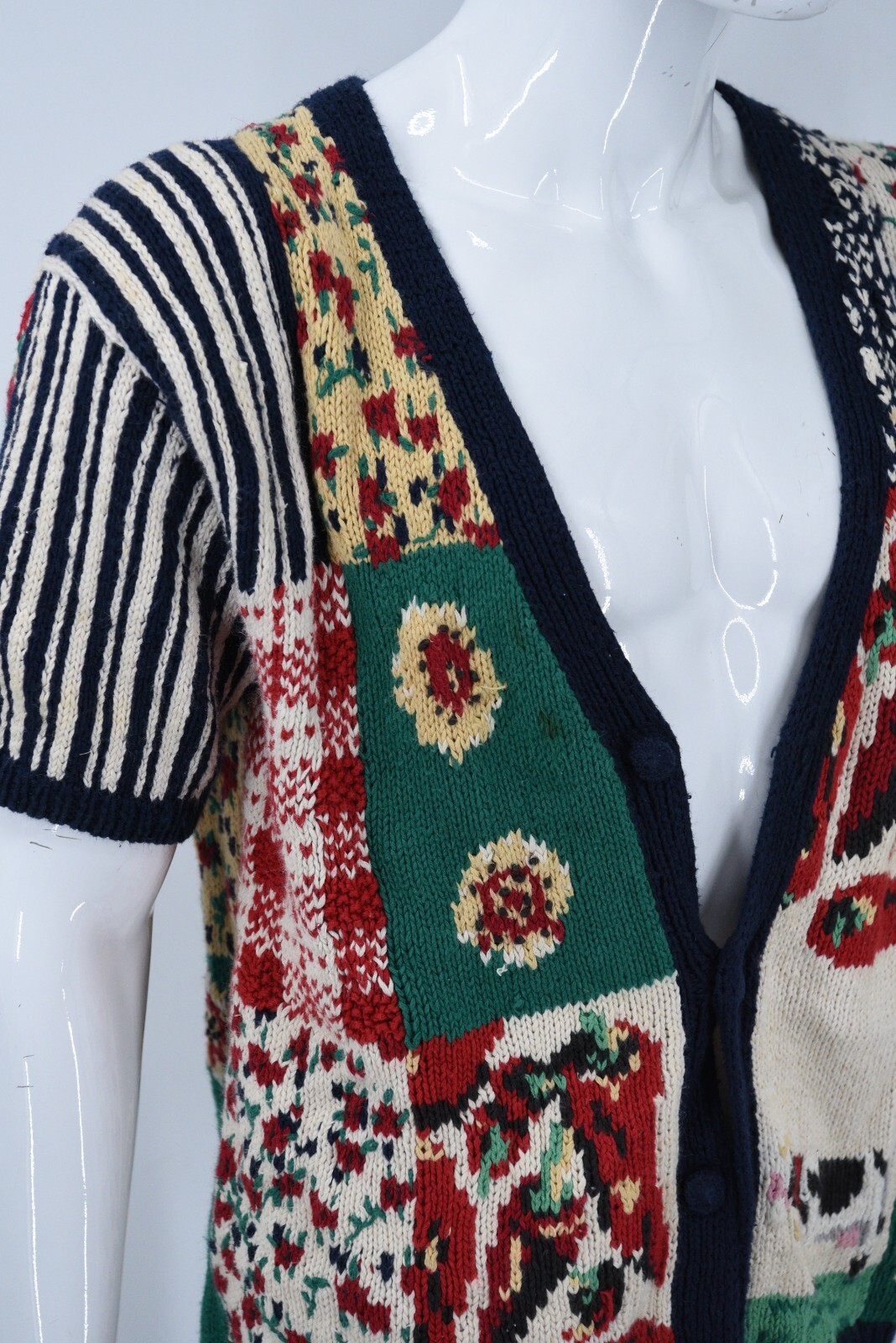 Vintage Eagles Eye Hand Knit Patchwork Short Slee… - image 17