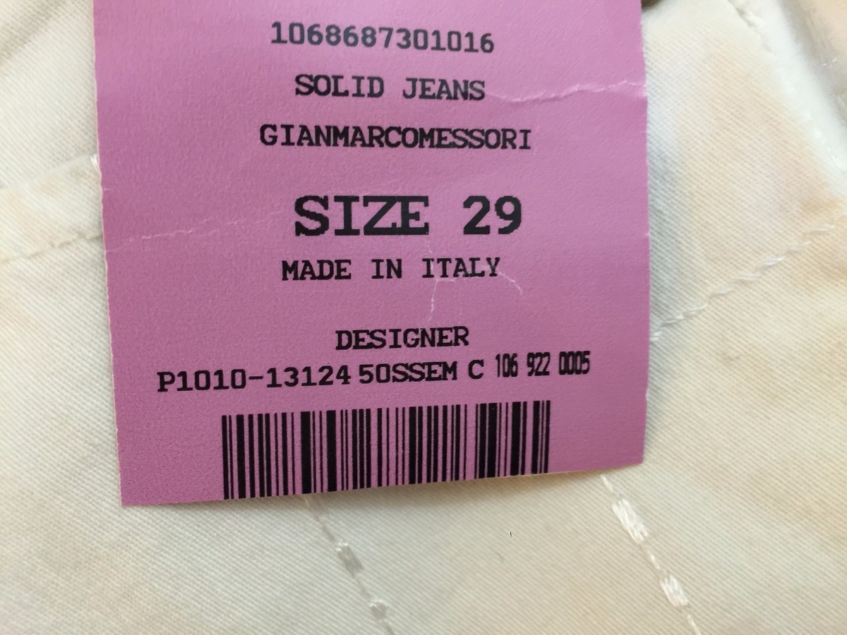 Pantalon Jean Gianmarco Messi Créateur Italien - Taille 29, Coton Blanc Crème, Neuf Avec étiquette