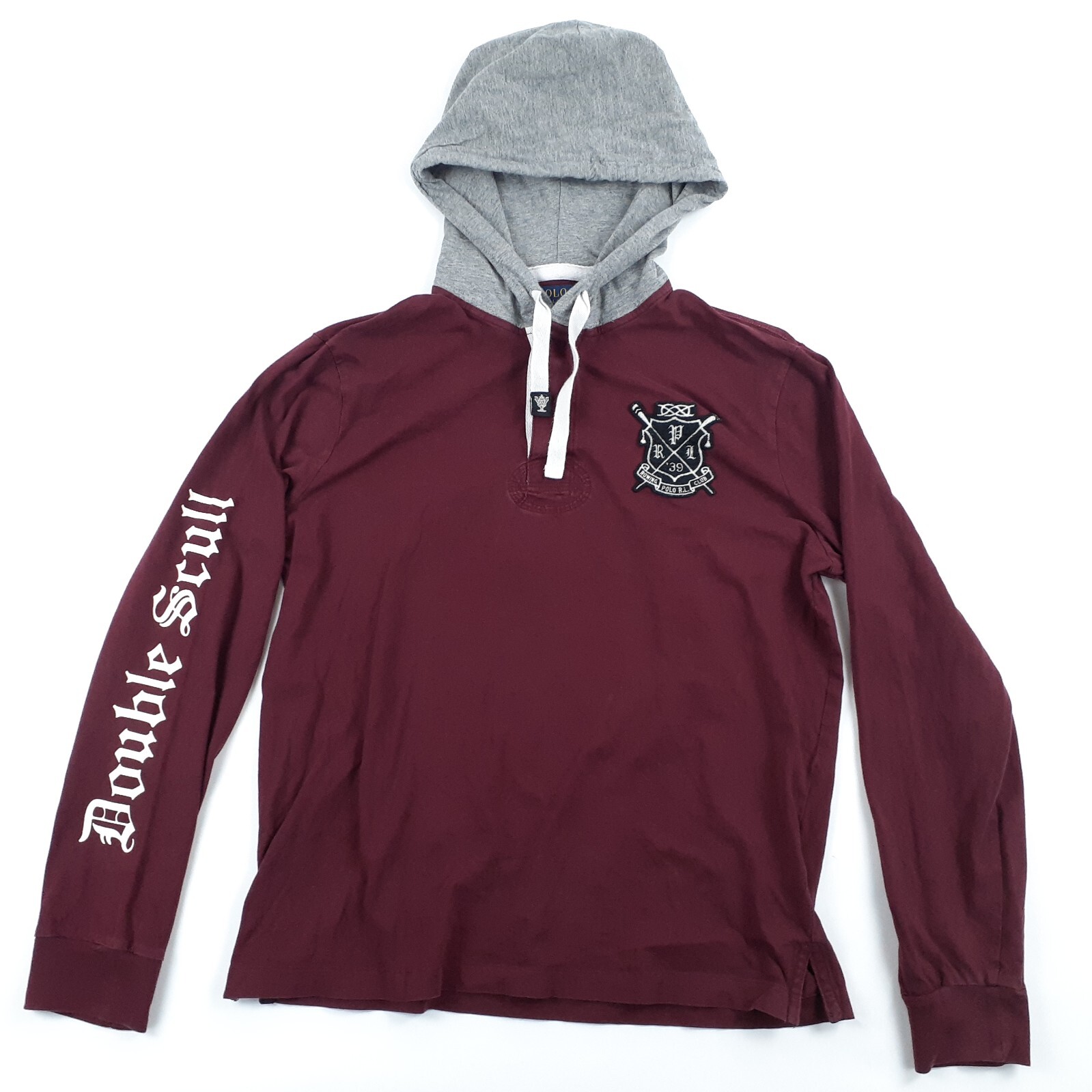 FILA Polo Ralph Lauren da uomo M felpa con cappuccio mazza da canottaggio doppia scull maglia barca cotone rosso