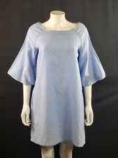 Zara Basic Collection Baby Blue Cotton Linen Day Dress Summer Pockets EU Small