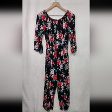 Abercrombie Kids Floral Jumpsuit Girls 15/16 Black Red Boho Retro Cottagecore