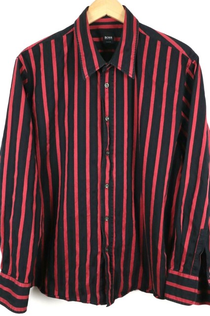 HUGO BOSS Mens XXXL Black Red Striped Slim Fit Shirt | eBay