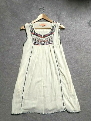 MUDO FTS 64 Tunic Top sz S Boho Embroidered Ivory Sleeveless Beaded Metallic