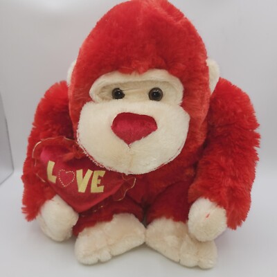 Dan Dee Red Monkey Plush Love Heart Valentine's Day Soft Stuffed Animal 14 